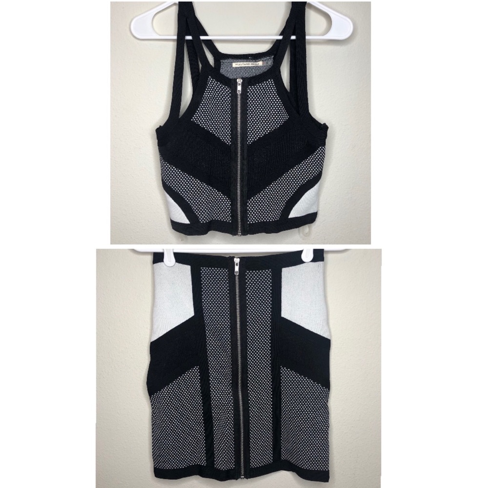 Crop Top & Skirt Set- Black, White, Grey